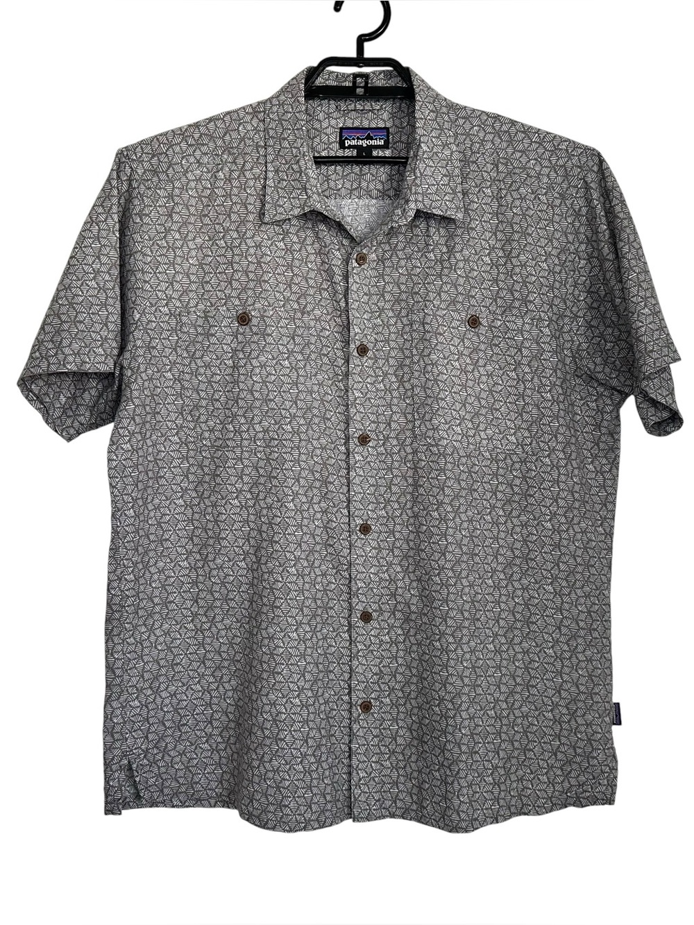 Patagonia Mens Printed Hemp Cotton Short Sleeve Button Up Shirt Sz Small Gray